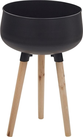 Picture of Shumee Doniczka na stojaku metalowa 35 x 35 x 55 cm czarna z jasnym drewnem AGROS