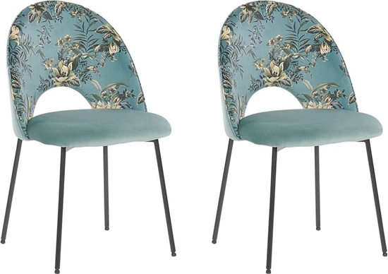 Picture of Shumee Zestaw 2 krzese do jadalni welurowy w kwiaty zielony COVELO