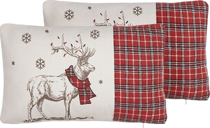 Picture of Shumee Zestaw 2 poduszek dekoracyjnych z reniferem 30 x 50 cm czerwono-biay SVEN
