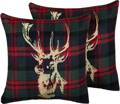 Picture of Shumee Zestaw 2 poduszek dekoracyjnych z reniferem 45 x 45 cm zielono-czerwony RUDOLPH