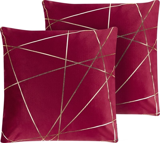 Picture of Shumee Zestaw 2 welurowych poduszek dekoracyjnych geometryczny wzór 45 x 45 cm czerwony PINUS