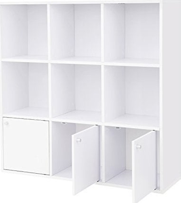 Изображение Songmics Drewniany Rega Do Przechowywania, Wolnostojca Póka Ekspozycyjna, Rega Na Dvd, Z 3 Dolnymi Szafkami, Biay Lbc33wt