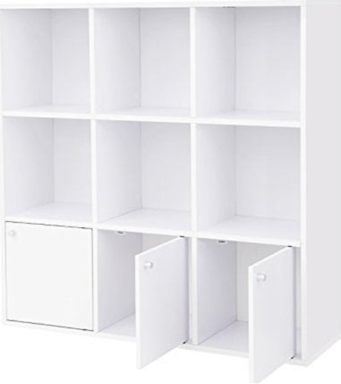 Изображение Songmics Drewniany Rega Do Przechowywania, Wolnostojca Póka Ekspozycyjna, Rega Na Dvd, Z 3 Dolnymi Szafkami, Biay Lbc33wt