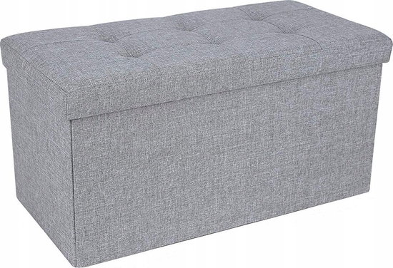 Изображение Songmics Otomana z przestrzeni do przechowywania, oszczdzajca przestrze ,jasnoszara 76 x 38 x 38 cm tkanina lniana