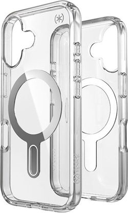 Attēls no Speck Speck Presidio Perfect-Clear ClickLock & MagSafe - Etui iPhone 16 (Clear / Chrome Finish / Serene Silver)