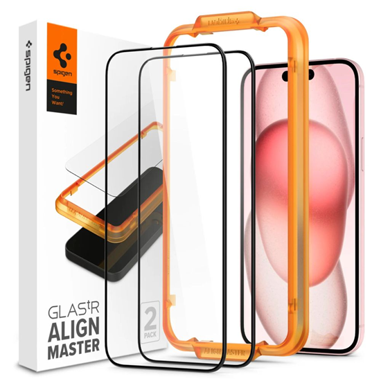 Изображение SPIGEN ALM GLASS FC 2-PACK IPHONE 15 PLUS MELNS RŪ