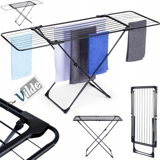 Picture of Suszarka na pranie Vilde Suszarka na Pranie Metalowa Czarna Rozsuwana XXL Solidna VILDE 108-182 cm