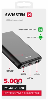 Attēls no Swissten Line Power Power Bank USB / USB-C / Micro USB / 10W / 5000 mAh