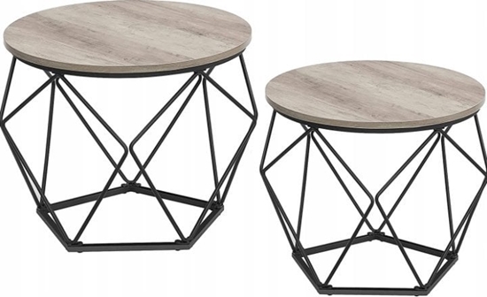 Изображение Vasagle Okrgy Stolik Kawowy, Zestaw 2 Sztuk, Stolik Do Salonu, Stolik Boczny, Styl Vintage, Zdejmowany Blat Do Salonu, Szaro-czarny Le