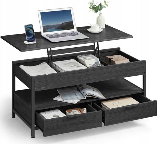 Изображение Vasagle Stolik kawowy z podnoszonym blatem, stolik do salonu, z szufladami do przechowywania, ukrytymi przegródkami i otwart pók, wg