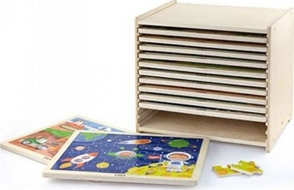 Picture of Viga Toys Puzzle drewniane 12 ukadanek po 24 puzzle na regale Viga Toys