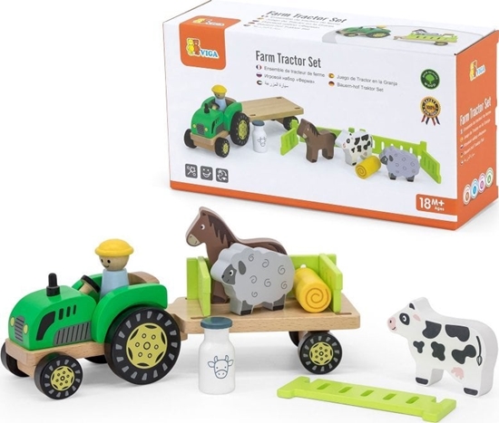 Picture of Viga Toys Traktor Drewniany Zwirzatka Farma Zagroda
