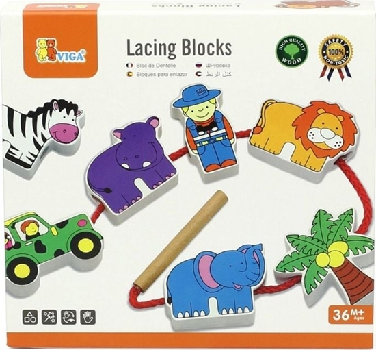 Picture of Viga Viga Drewniana Sznorowanka Nawlekanka Przeplatanka Klocki Zoo