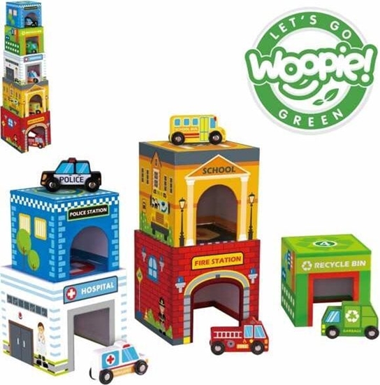 Picture of Woopie Ukadanka Kostki Miasto Pojazdy W Pudekach + Figurki 10 El.