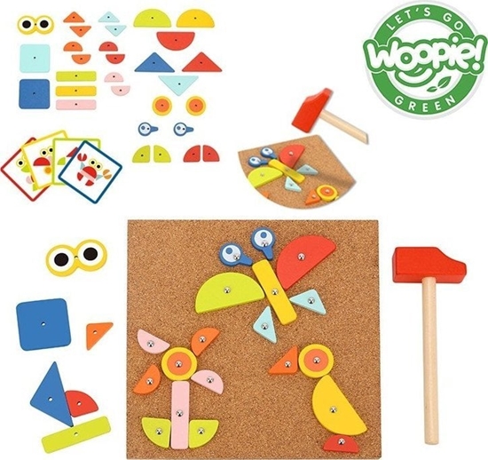 Picture of Woopie WOOPIE GREEN Drewniana Przybijanka z Motkiem Ukadanka 20 wzorów 82 el. Certyfikat FSC