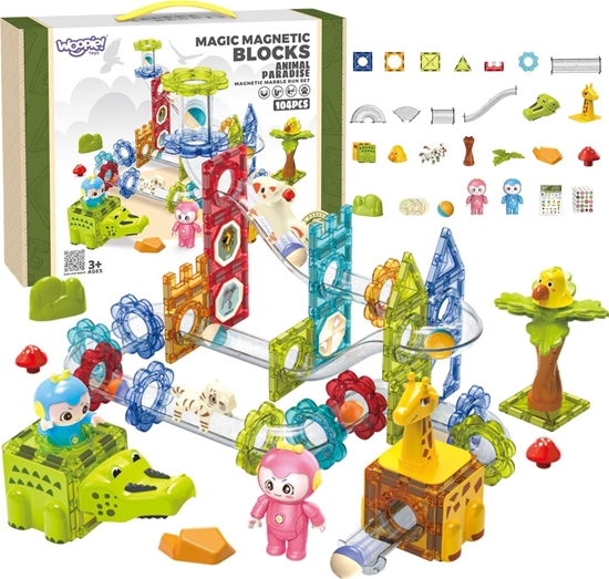 Picture of Woopie WOOPIE Klocki Magnetyczne Tor Kulkowy Zwierzcy Raj 104 el.