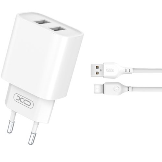 Picture of XO CE02C USB charger 2xUSB 2.1A + Type-C cable 1m