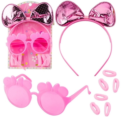 Attēls no Zestaw Piknoci Opaska Do Wosów Z Kokard Okulary Gumki Róowe