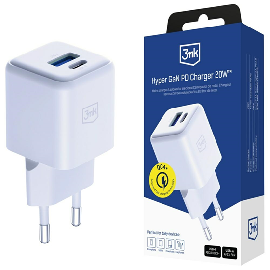 Picture of 3MK Hyper GaN Fast Charger USB-C / USB-A 20W