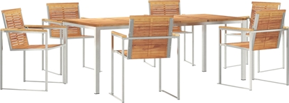 Изображение vidaXL 7-czciowy zestaw jadalniany z litego drewna tekowego, Ogrodowy stó jadalniany 200x90x74.5 cm z litego drewna tekowego