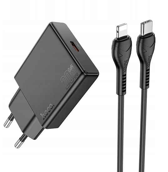 Picture of adowarka sieciowa do telefonu Hoco Slim USB C QC PD 30W + kabel USB C do Lightning N37 czarna