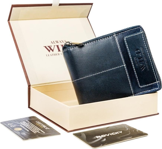 Picture of Always Wild Skórzany Portfel Mski Na Suwak Z Kontrastowymi Przeszyciami !