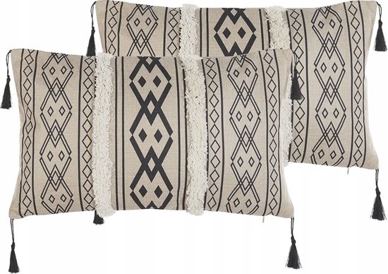 Изображение Beliani 2 poduszki dekoracyjne w geometryczny wzór 30 x 50 cm beowe z czarnym PULMONARIA!