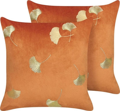 Изображение Beliani 2 welurowe poduszki dekoracyjne w licie 45 x 45 cm pomaraczowe TULIP!