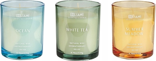 Изображение Beliani 3 wiece zapachowe sojowe morski/ biaa herbata/ letnia polana SHEER JOY