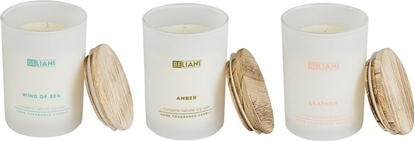 Изображение Beliani 3 wieczki zapachowe skóra/morska bryza/bursztyn SIMPLICITY