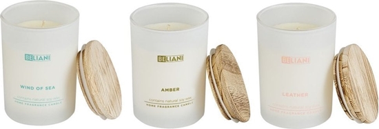 Изображение Beliani 3 wieczki zapachowe skóra/morska bryza/bursztyn SIMPLICITY