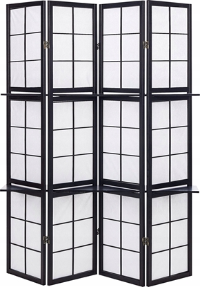 Изображение Beliani 4-panelowy skadany parawan pokojowy drewniany 170 x 120 cm czarny GOMAGOI