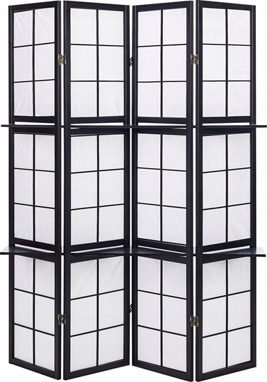 Изображение Beliani 4-panelowy skadany parawan pokojowy drewniany 170 x 120 cm czarny GOMAGOI
