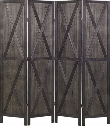 Изображение Beliani 4-panelowy skadany parawan pokojowy drewniany 170 x 163 cm ciemnobrzowy RIDANNA