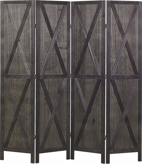 Изображение Beliani 4-panelowy skadany parawan pokojowy drewniany 170 x 163 cm ciemnobrzowy RIDANNA