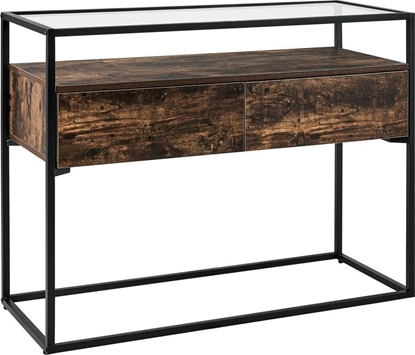 Picture of Beliani Konsola 2 szuflady szklana ciemne drewno z czarnym MUAK!