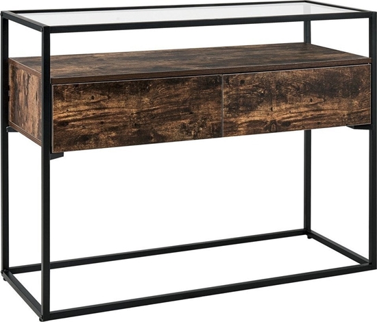Picture of Beliani Konsola 2 szuflady szklana ciemne drewno z czarnym MUAK!