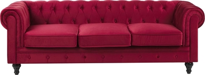 Изображение Beliani Sofa 3-osobowa welurowa czerwona CHESTERFIELD