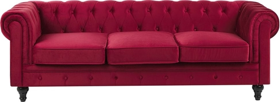 Изображение Beliani Sofa 3-osobowa welurowa czerwona CHESTERFIELD