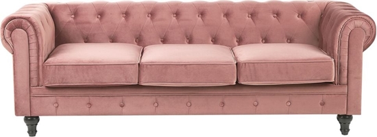 Изображение Beliani Sofa 3-osobowa welurowa róowa CHESTERFIELD