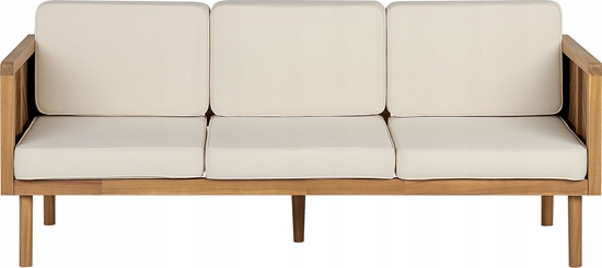 Изображение Beliani Sofa trzyosobowa z drewna akacjowego z biaymi poduszkami BARATTI!