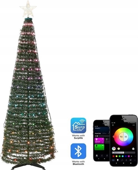 Изображение Beliani Sztuczna choinka z kolorowymi wiatekami Smart LED i aplikacj 188 cm SAARLOQ