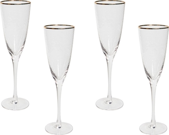 Изображение Beliani Zestaw 4 kieliszków do szampana ze zot obwódk 250 ml TOPAZ