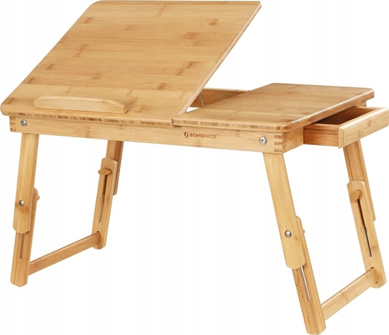 Picture of Biurko Songmics Bambusowe biurko, stó do laptopa, taca niadaniowa z 5 regulowanymi ktami przechylenia, ma szuflad, naturalny LLD01N