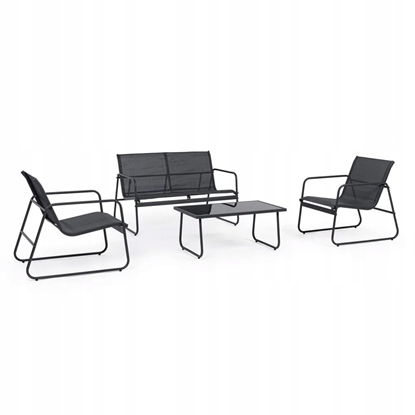 Picture of Black Forest Garden Furniture Set, Texteline Two Chairs + Lounger + Folding Table Black