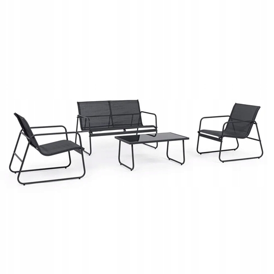 Picture of Black Forest Garden Furniture Set, Texteline Two Chairs + Lounger + Folding Table Black