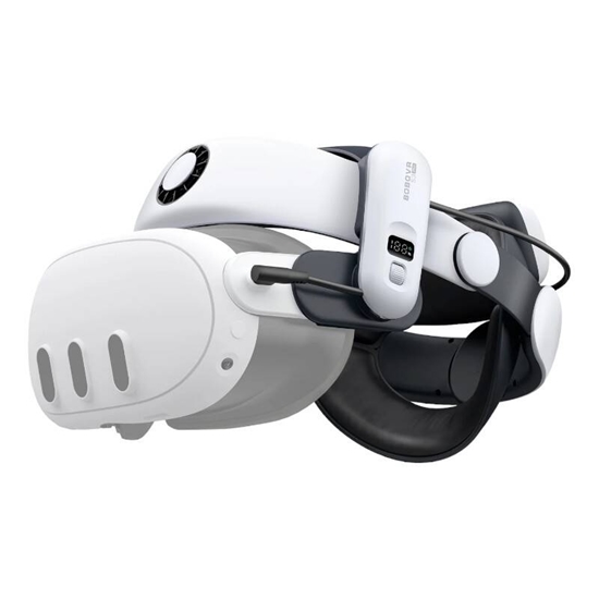 Picture of BoboVR S3 Pro strain relief strap for Meta Quest 3 VR goggles + B100 external battery - white and black