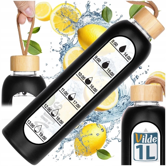 Picture of Butelka na wod szklana z silikonowym pokrowcem czarna 1 l