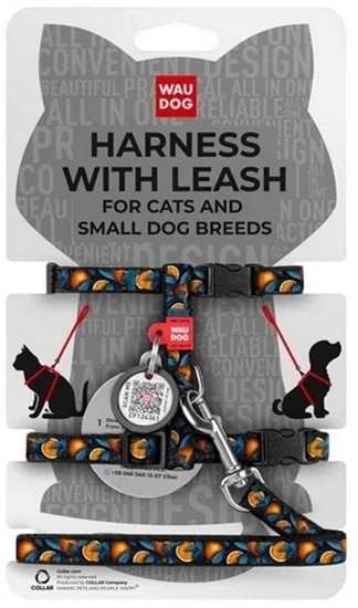 Picture of Collar WauDog Nylon Szelki ze smycz nylonowe anatomiczne w ksztacie litery H, z QR-paszportem, plastikowy fastex, wzór POMARACZE, rozmiar XS