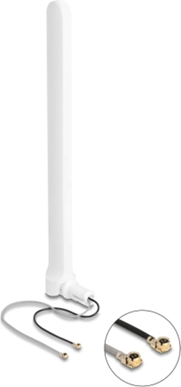 Picture of Delock WiFi 6 Twin Antenna 2 x I-PEX Inc., MHF® I plug 2 - 5 dBi 17 cm omnidirectional with flexible joint white
